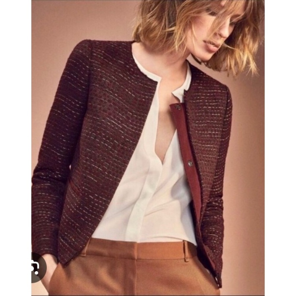 Massimo Dutti Dark Red Textured Blazer